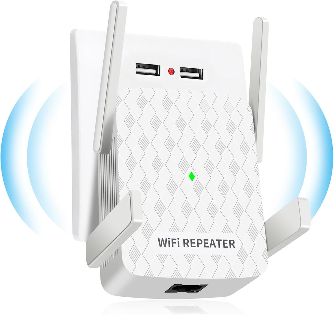 Cinamon Cinamon WLAN Repeater 300 Mbit/s 2,4 GHz, WLAN-Extender mit Ethernet, Abdeckung bis 200 m², 4 Antennen, WPS, Weiß