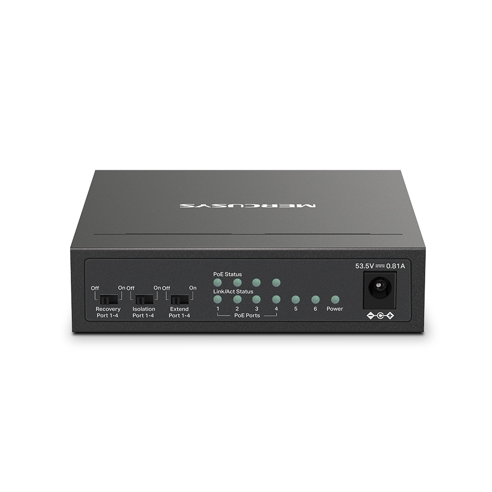 Mercusys MS106LP 6-Port 10/100Mbps Desktop Switch with 4-Port PoE+ 2 Uplink Ports up to 250m Black v1.0