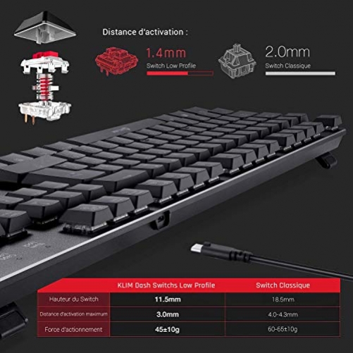 KLIM Dash Mechanische Gaming Tastatur Wired mit RGB (FRA Layout - AZERTY)