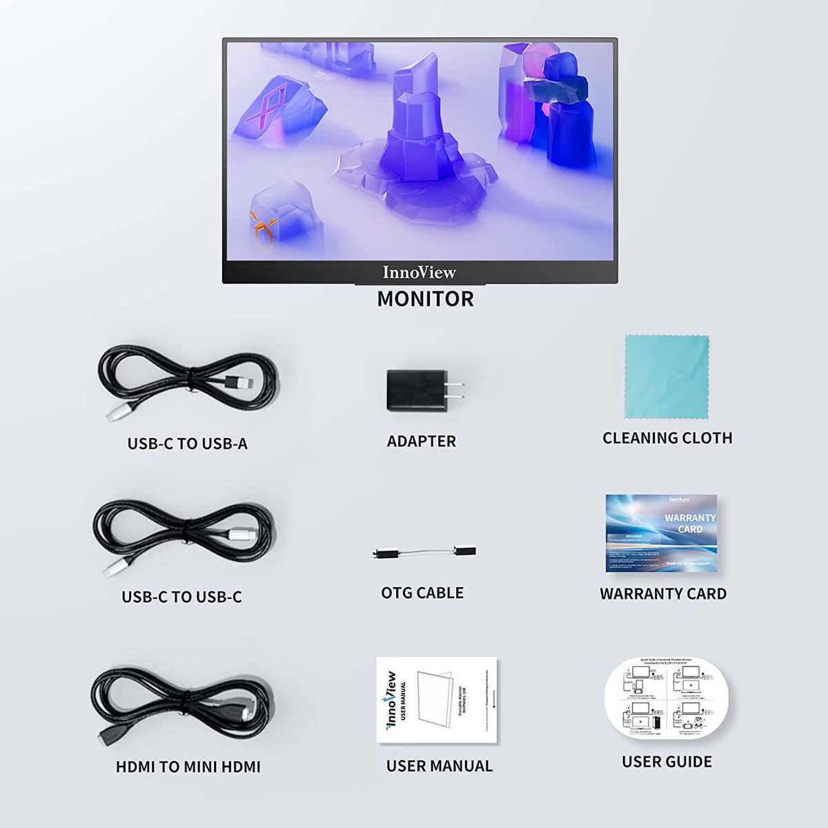 InnoView Portable USB C Monitor 15,6 Zoll Tragbarer Monitor, 1920x1080 FHD IPS HDR Externer Mobiler Bildschirm, mit Mini HDMI/Typ-C, für Smartphone/Tablet-PCs/Laptop/PC/Xbox/Switch/MacBook PM001-04-IT