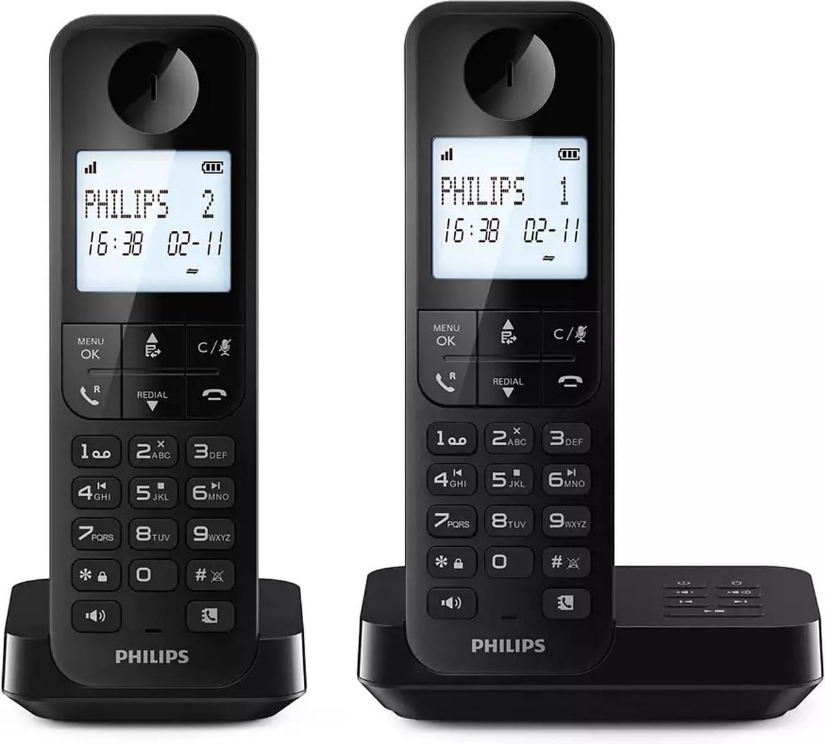 Philips D2752B/12 Schnurlostelefon DECT, 2 Mobilteile, Anrufbeantworter, Freisprechen, Rufnummernanzeige, Schwarz