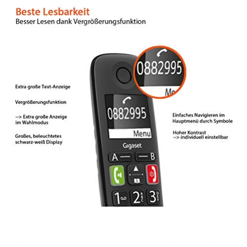 gigaset E290HX schnurloses DECT Telefon IP-Telefon Fritzbox kompatibel VOIP große Taste großes Display
