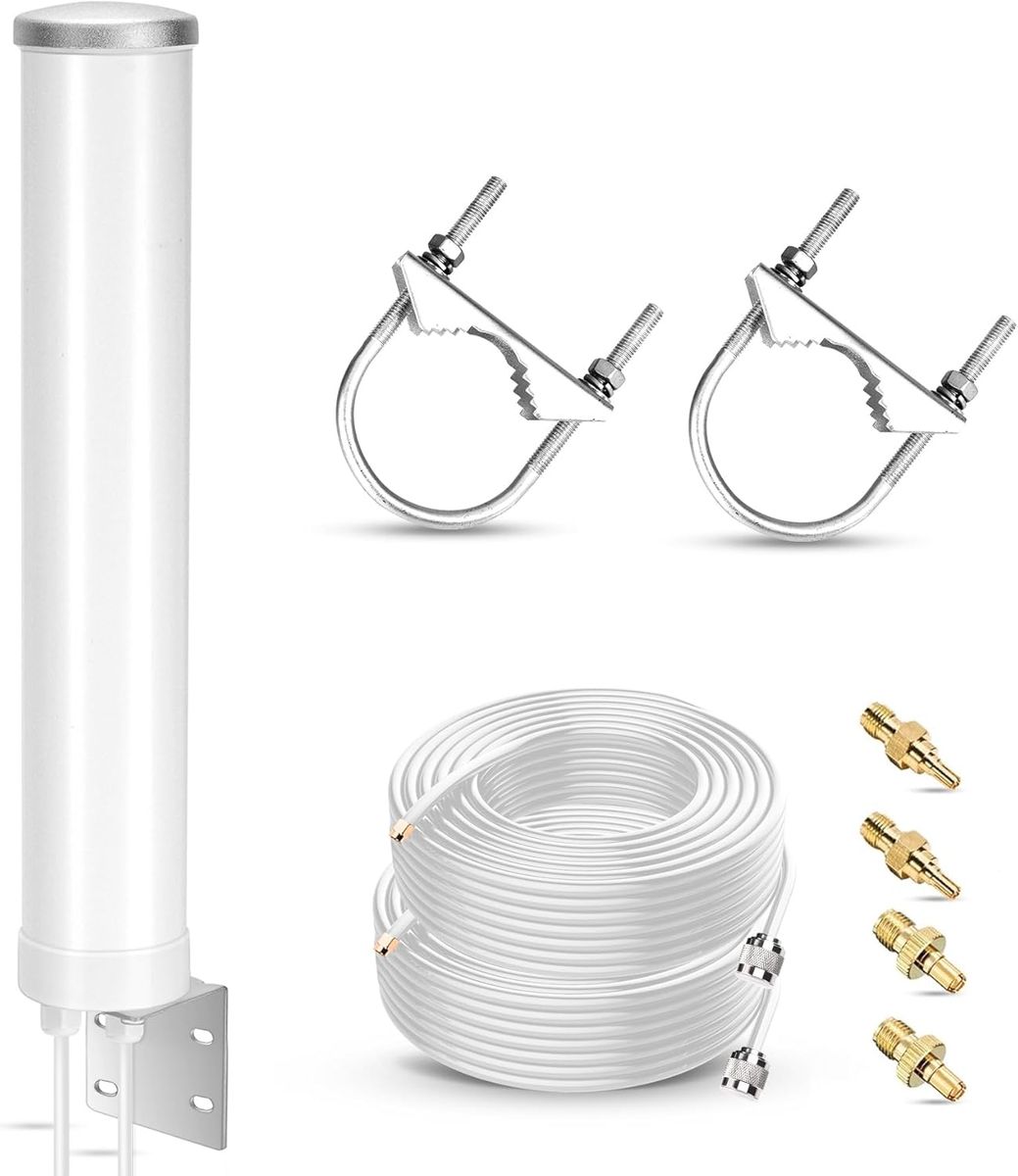 Nelawya nelawya 5G Außenantenne MIMO 698-3800 MHz Omnidirektional 12 dBi N-Buchse TS9/CRC9 Adapter 2x5m KMR240 Kabel