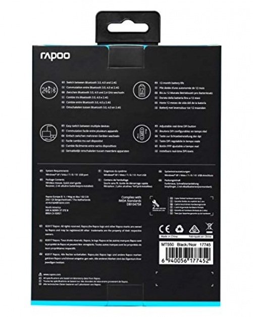 rapoo MT550 Optische 1.600 DPI RF Wireless Ergonomische Maus mit Daumenablage