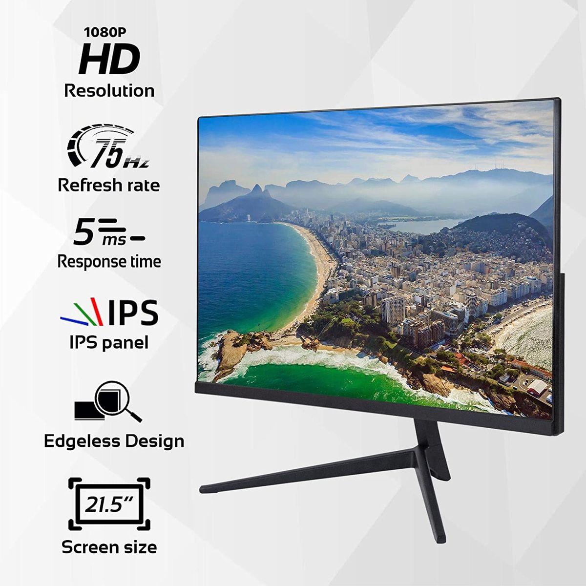 ZFTVNIE PC Monitor 21,5" FHD 1920x1080P IPS Bildschirm Rahmenlos 75Hz 5ms Reaktionszeit VGA & HDMI Anschlüsse Computer Monitor für Laptop/Xbox/PS3/PS4