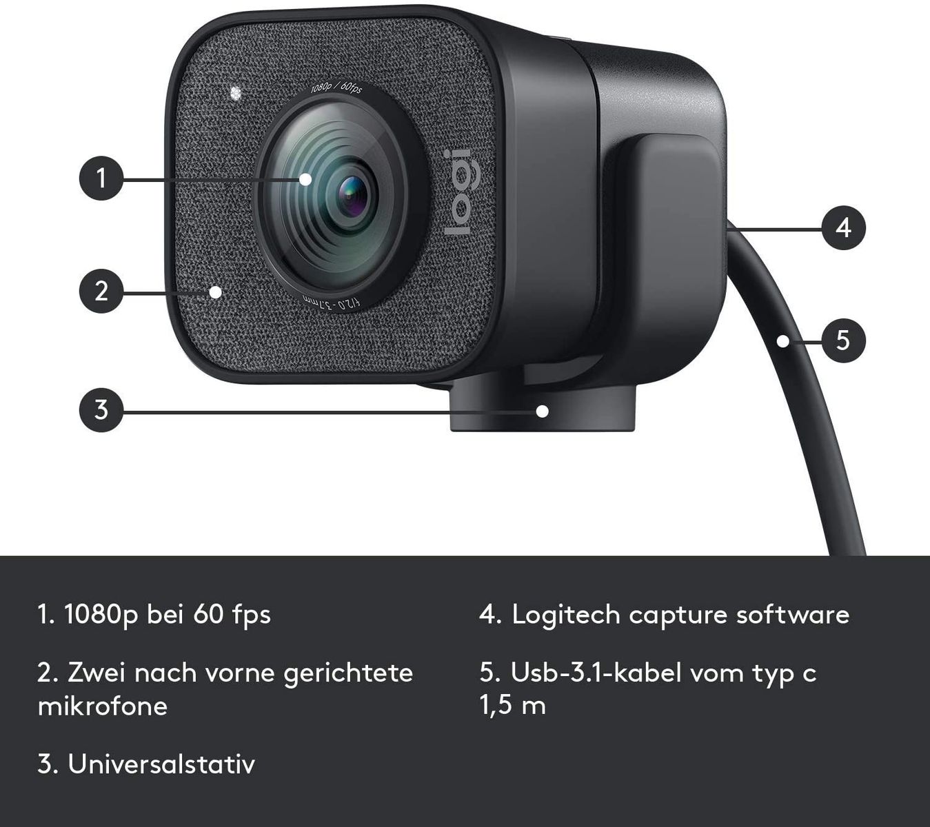 Logitech StreamCam Webcam 1920 x 1080 pixels USB-C 3.2 Gen 1 (3.1 Gen 1) Black