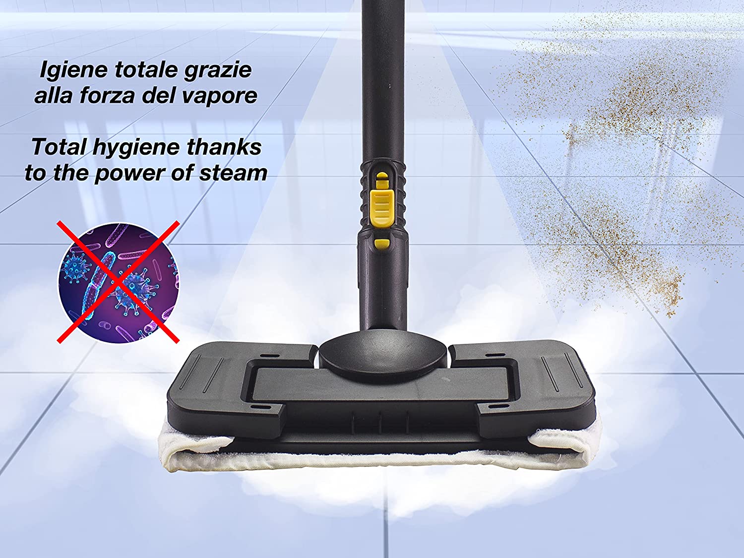 BEPER P202VAL001 Dampfreiniger Reinigungs-und Desinfektionsbesen 10in1 Ideal für mehrere Oberflächen Weiss Media