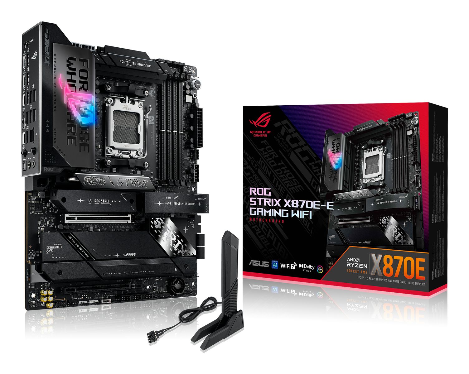 ASUS ROG Strix X870E-E Gaming WiFi Mainboard, AMD X870E, Sockel AM5, ATX, DDR5, 4x DIMM, 192 GB, 5x M.2, PCIe 5.0, Wi-Fi 7, 5Gb LAN, Bluetooth 5.4, UEFI