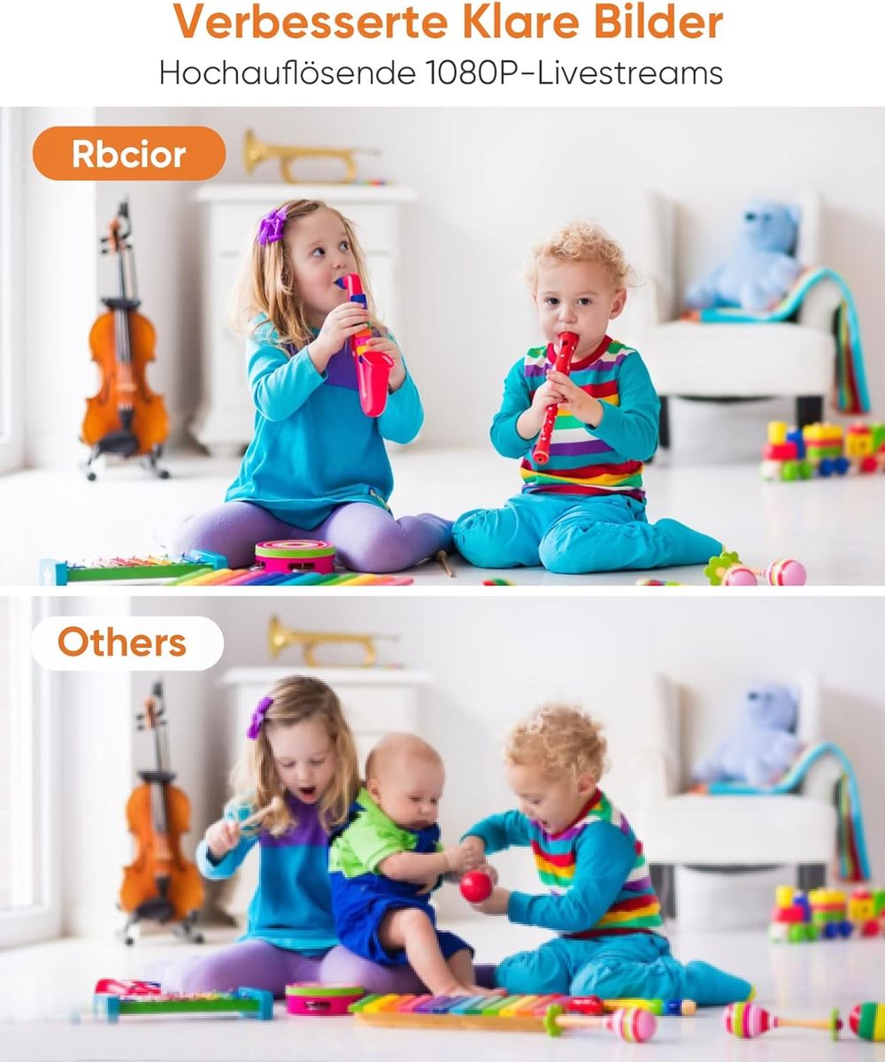 Rbcior 2 Pack Home Security Camera Indoor 1080P WiFi Wireless Camera, 130° Weitwinkel Haustier Kamera mit Nachtsicht, Bewegungserkennung, 2-Wege-Audio Nanny/Hund/Baby Monitor, kompatibel mit Alexa