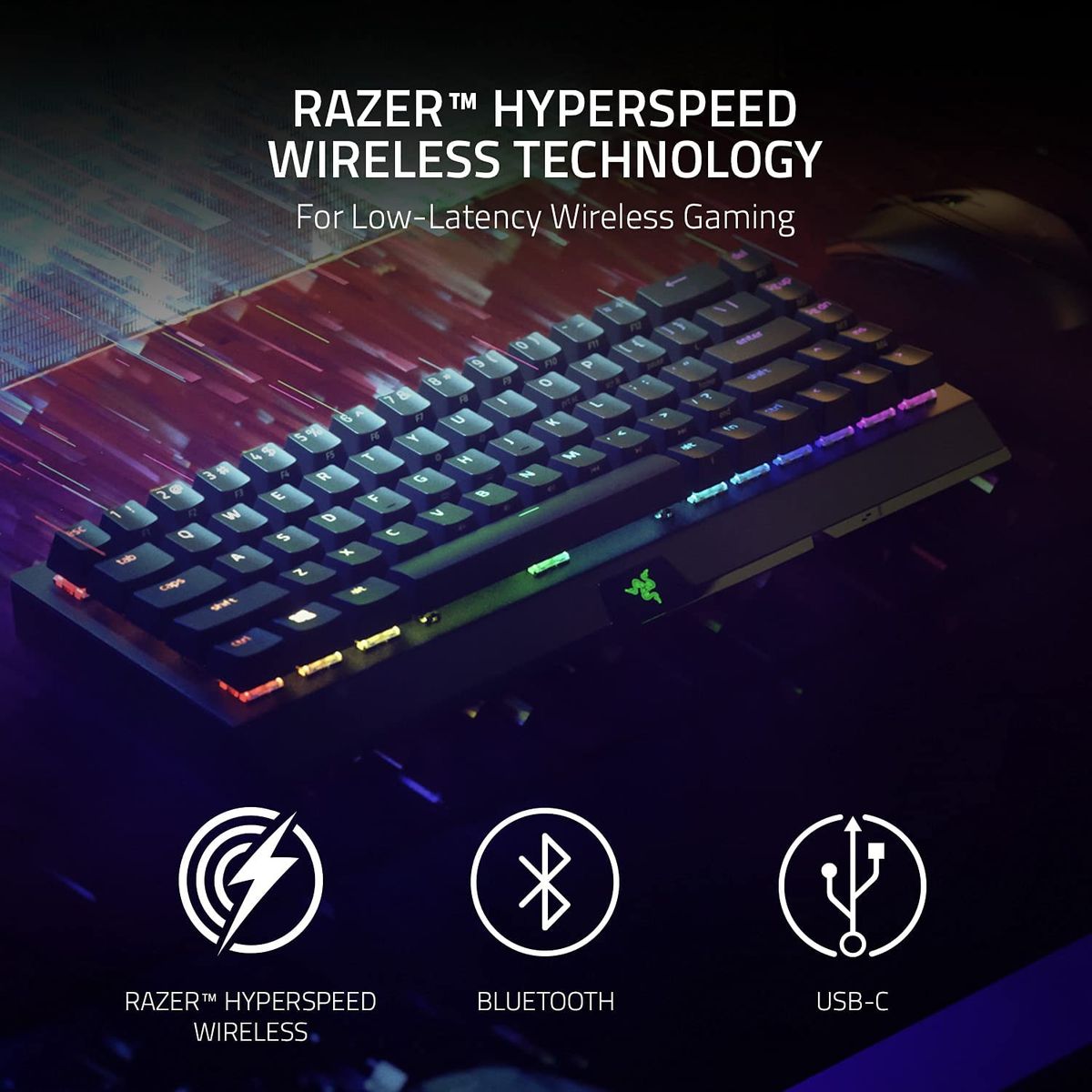 Razer BlackWidow V3 Mini Gaming Keyboard Dual Wireless Yellow Switches USA Layout QWERTY ISO