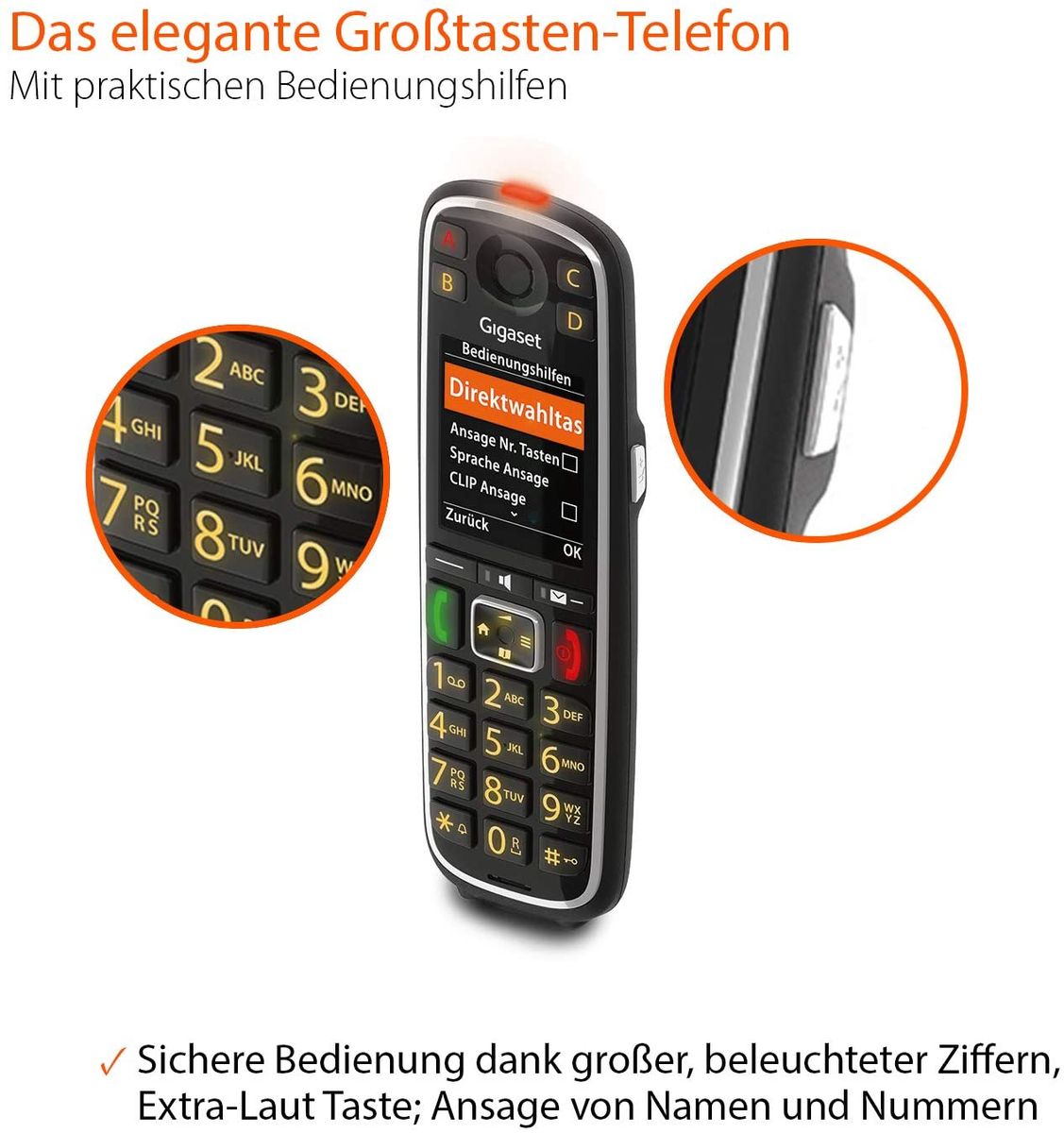 Gigaset E720A Analog/DECT telephone Wireless handset Caller ID SMS