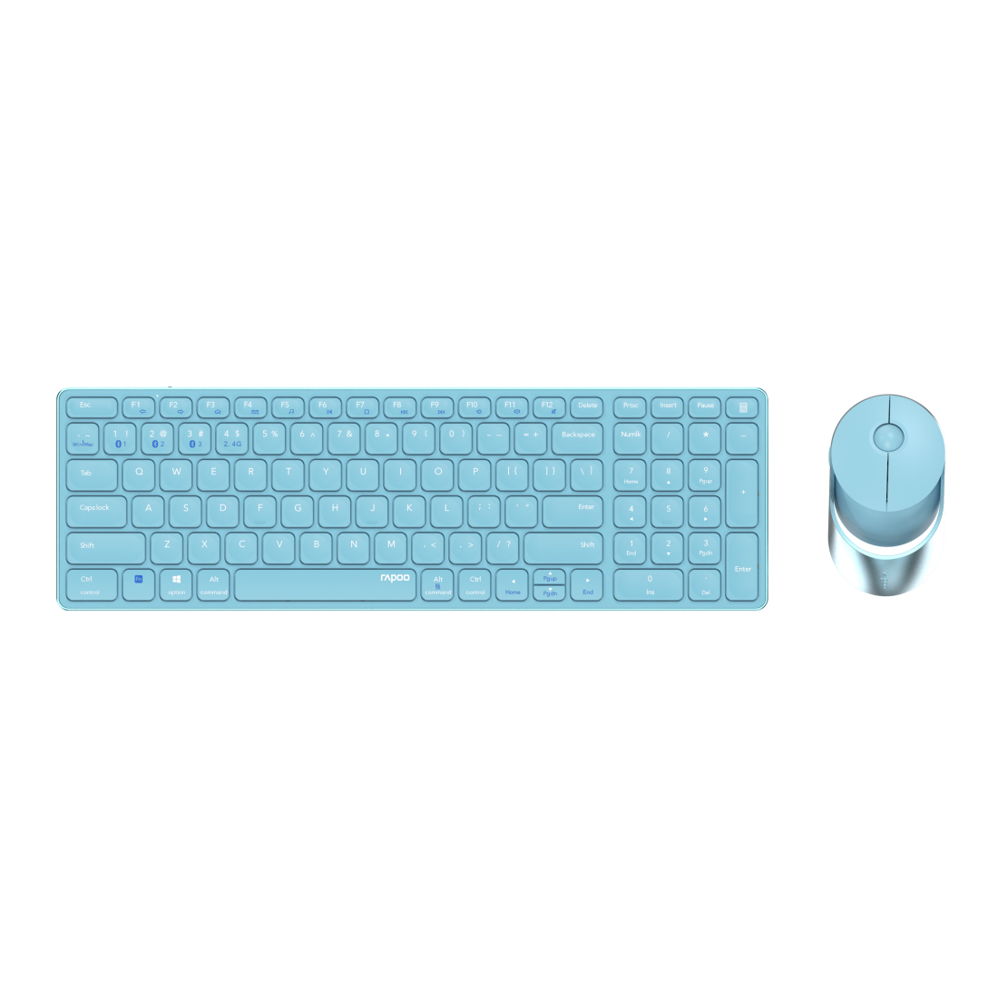 Rapoo 9850M Deskset Dual Wireless Keyboard Mouse Set 1.600 DPI Aluminium Blue DE Layout