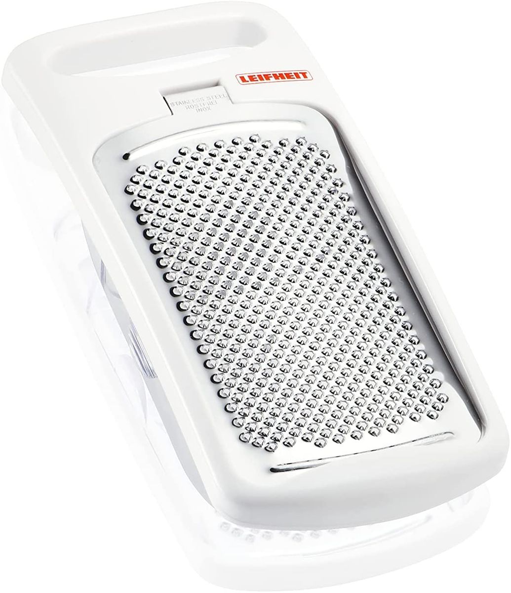 Leifheit nutmeg grater ComfortLine series with extra hardened stainless steel blades, stainless, dishwasher safe, also suitable for Parmesan, nutmeg grater with collection container, ginger grater, rasp, slicer Comfort Line