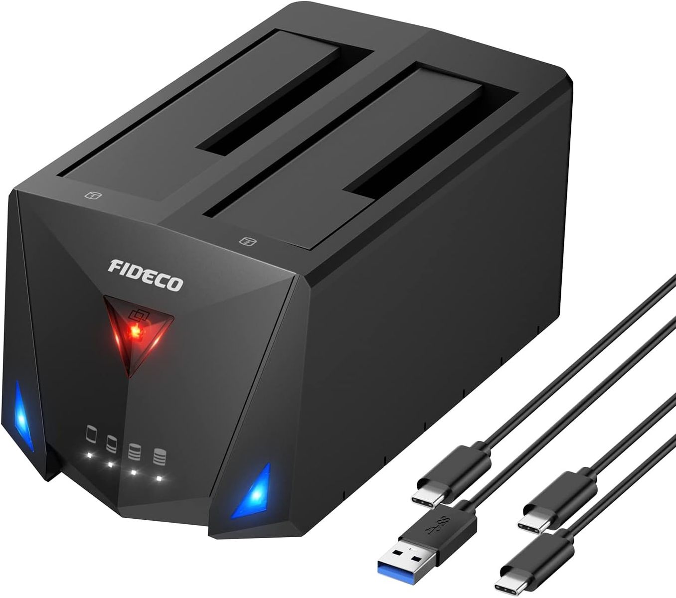 FIDECO YPZ220C 2-Bay Festplatten-Dockingstation, USB 3.2 Gen1 Type-C Anschluss, SATA 2,5 & 3,5 Zoll HDD/SSD, Offline-Klonfunktion, UASP