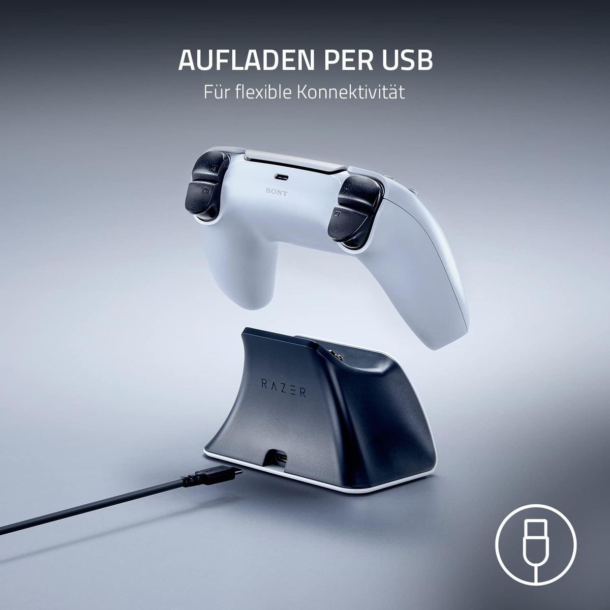 Razer Schnellladestation - Schnellladestation für PS5 Wireless-Controller (Schnellladung , Gebogenes Schalen-Design Einhändige Bedienung, Aufladen per USB) Blau Universal Quick Charging Stand for PlayStation 5 Blau