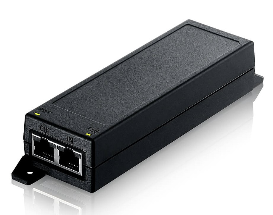 Zyxel POE12-30W-EU0101F PoE Injector 2.5 Gigabit Ethernet, 30 W PoE+ (IEEE 802.3at), Power over Ethernet, Wandmontage, Schwarz, EU Stecker