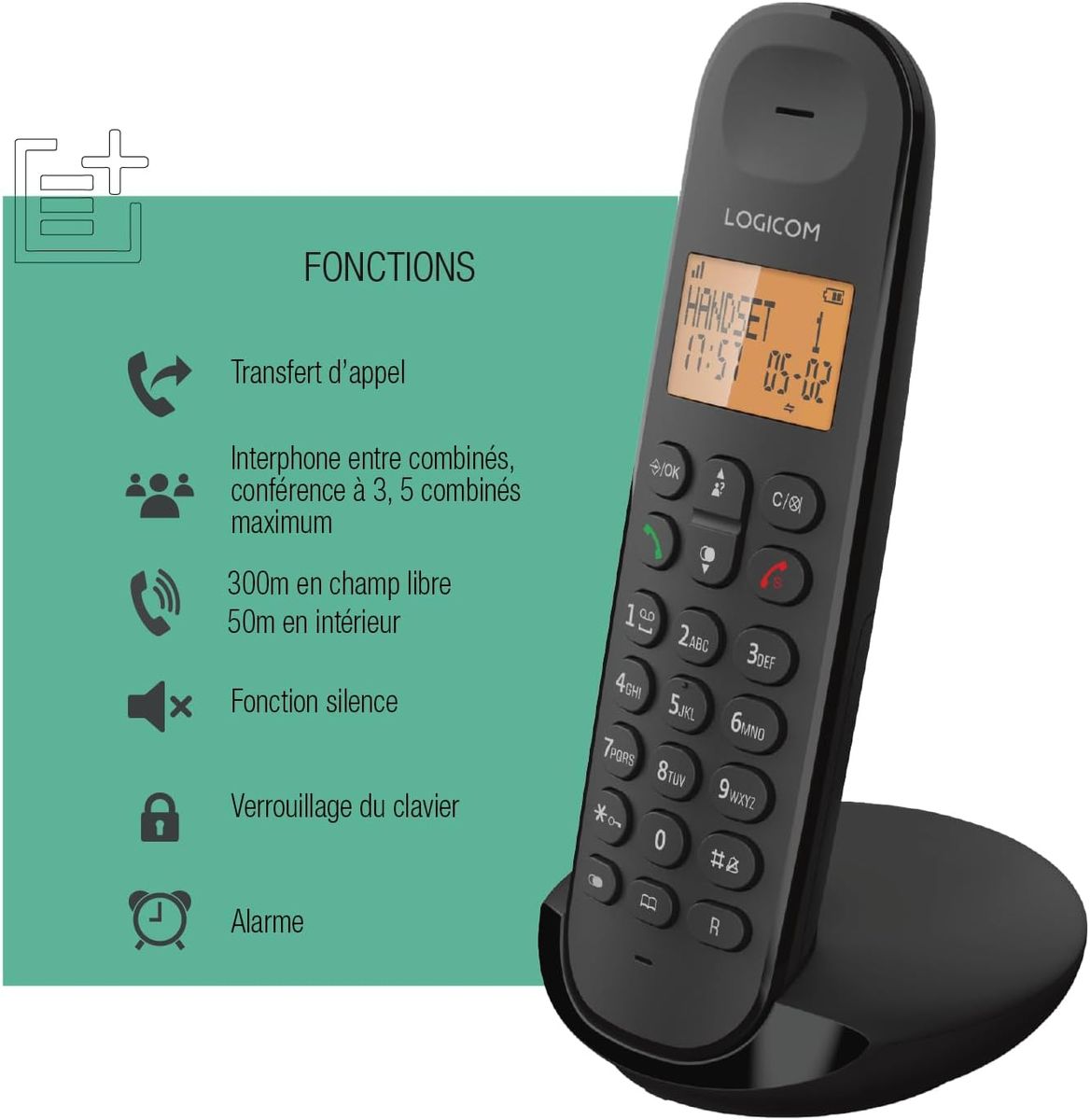 Logicom ILOA 100 Schnurloses Festnetztelefon ohne Anrufbeantworter – Solo – analoge und dect-Telefone – Schwarz