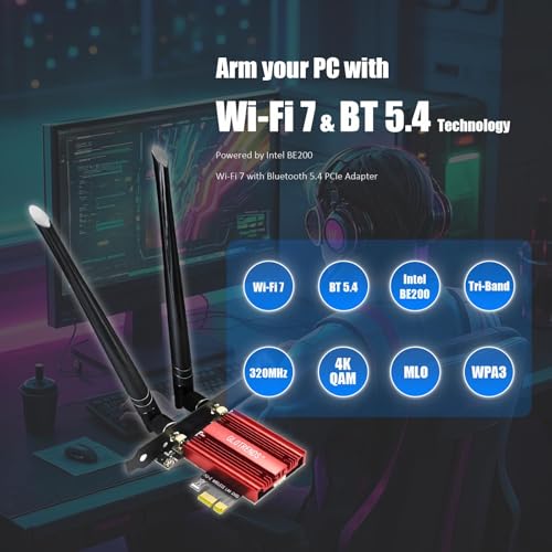 GLOTRENDS BE8774 Wi‑Fi 7 PCIe Netzwerkkarte, Intel BE200NGW, 802.11be, Bluetooth 5.4, bis 5,8 Gbit/s, 320 MHz, Low-Profile, nur Windows 11 24H2+