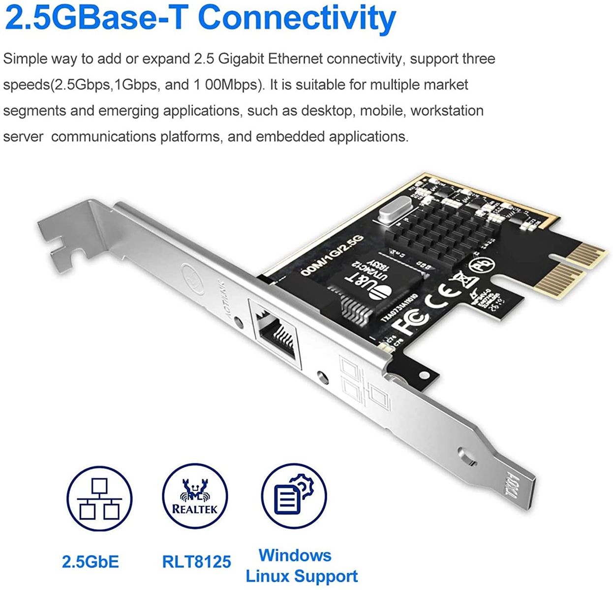 EDUP 2.5GBase-T PCIe Network Adapter with 1 Port, 2500/1000/100Mbps PCI Express Gigabit Ethernet Card RJ45 LAN