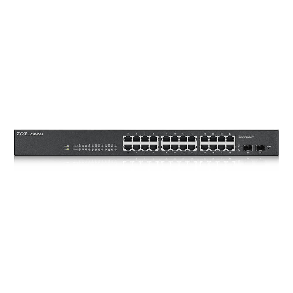 Zyxel GS1900-24-EU0102F Managed L2 Switch, 24x Gigabit RJ45, 2x SFP, 1U Rack, AC-Netzteil, Schwarz