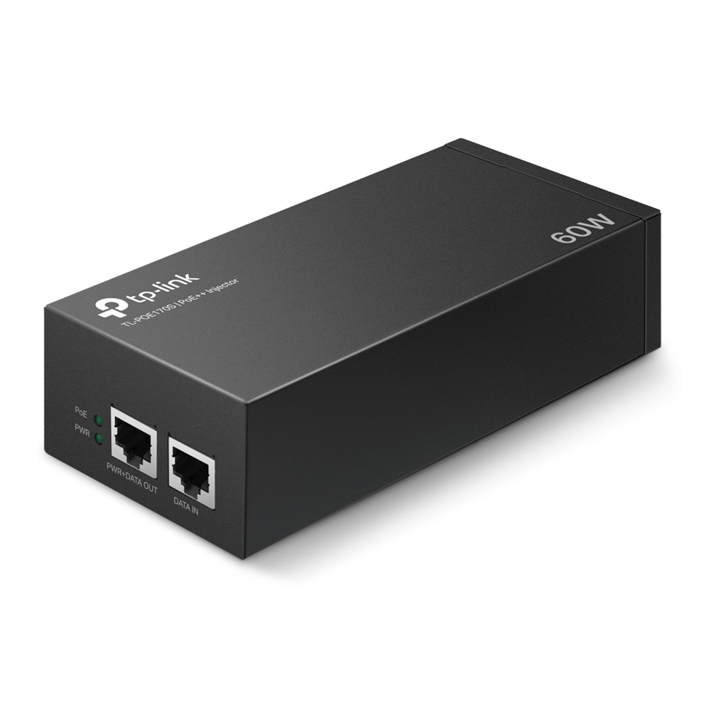 TP-Link TL-POE170S PoE++ Injektor (2 Gigabit-Ports, kompatibel mit 802.3af /at/bt, Gesamtleistung mit bis zu 60W, Wandmontage und Desktop-Design, Plug and Play)Schwarz Single 802.3af/at/bt V1