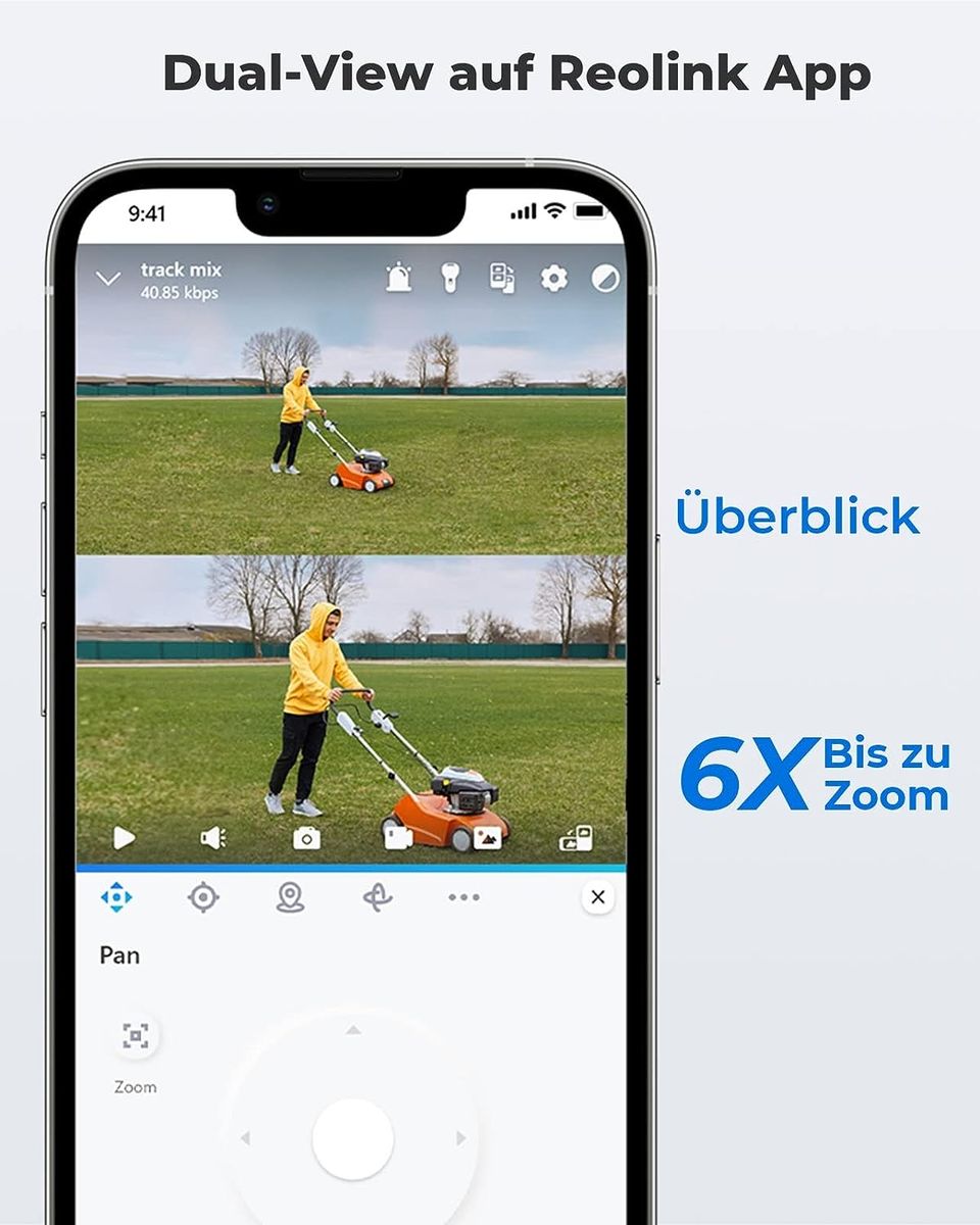Reolink 4K 8MP PTZ Überwachungskamera Aussen mit Dual-Objektiv, 2,4/5GHz WLAN, Auto-Tracking, Smarte Personen-/Fahrzeug-/Haustiererkennung, 6X Hybrid-Zoom, Farbnachtsicht, 2-Wege-Audio, Trackmix WiFi