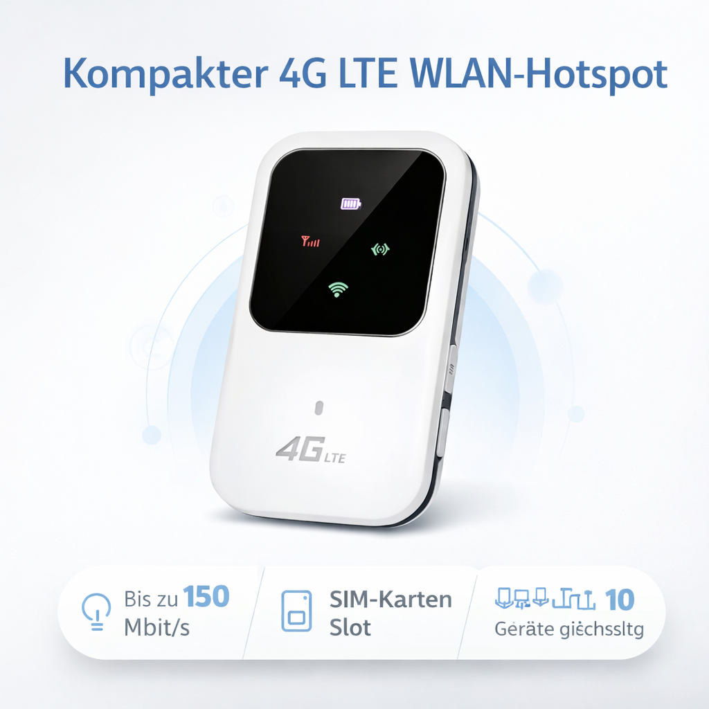 SGZIOO Ryoko Pro Tragbarer 4G WLAN-Hotspot, Mobiler Router mit SIM-Kartensteckplatz, 150 Mbit/s, bis zu 10 Nutzer