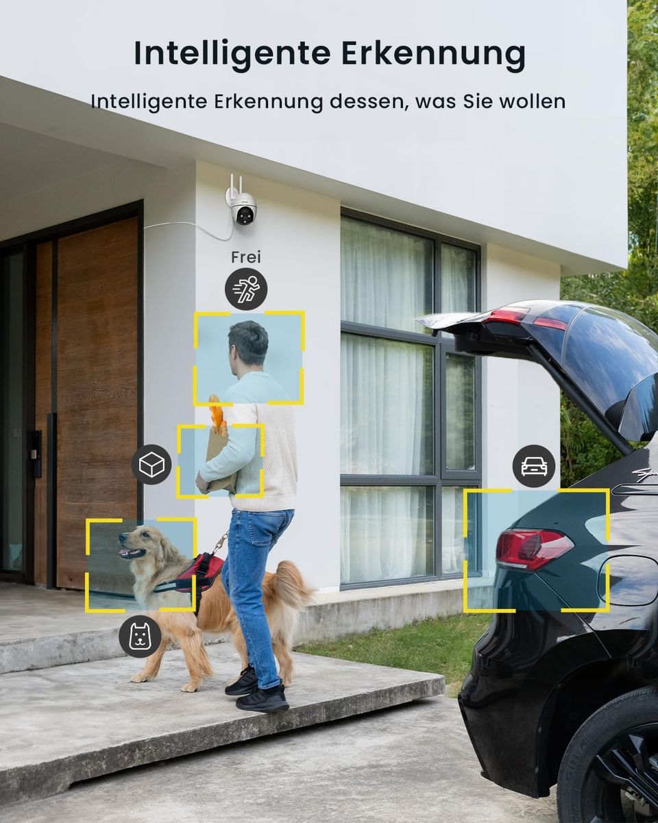 ieGeek 2K Überwachungskamera Aussen WLAN, 355°/120° PTZ Kamera überwachung außen mit Bewegungserkennung, Automatischer Verfolgung, Farbige Nachtsicht, 2-Wege-Audio
