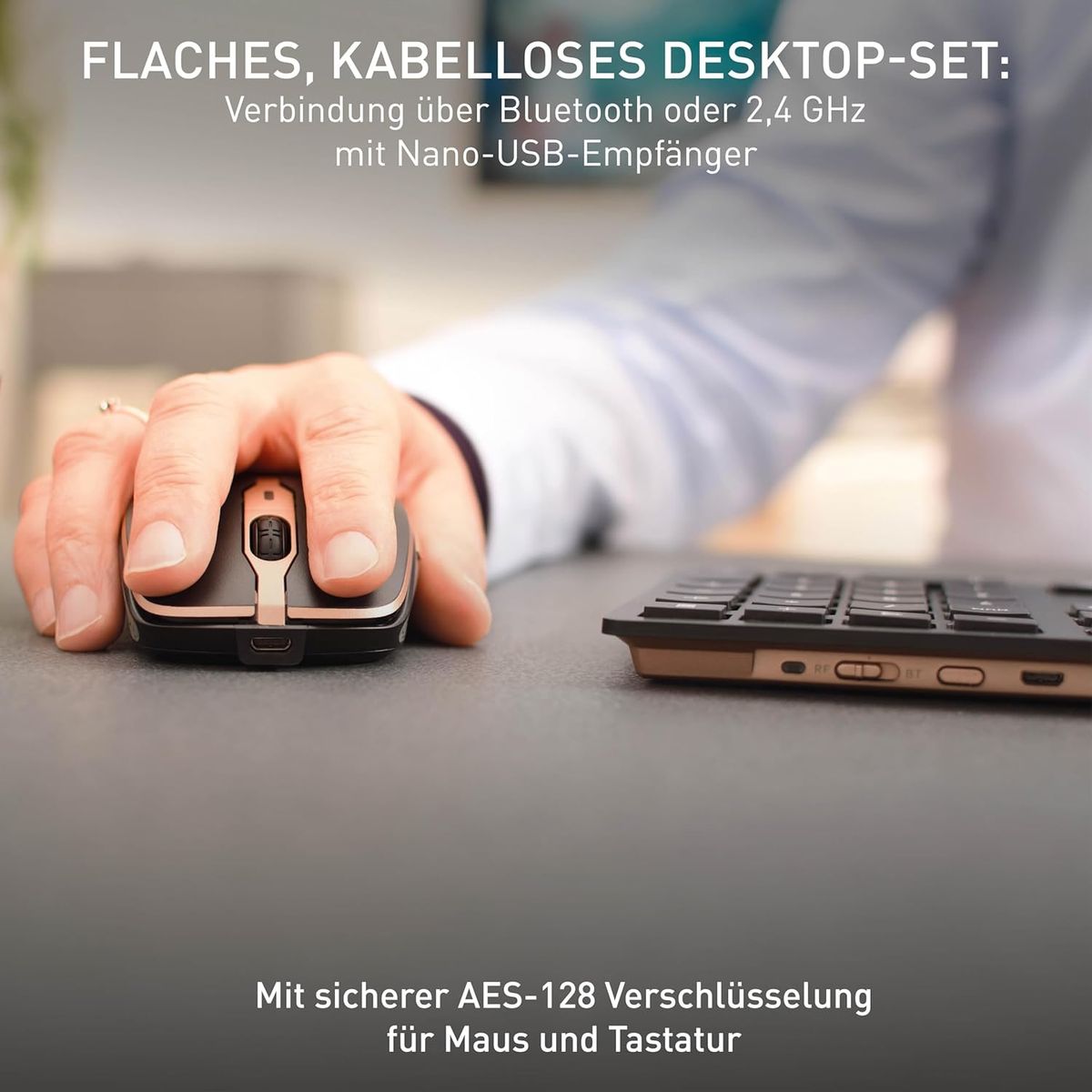 CHERRY DW 9100 SLIM Tastatur Maus enthalten Universal RF Wireless + Bluetooth Schwarz