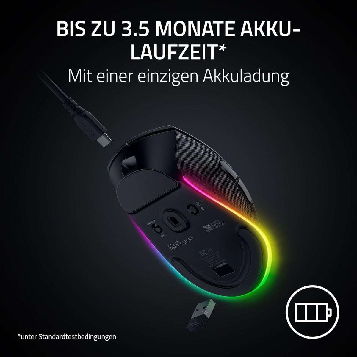 Razer Pro Click V2 Maus Gaming rechts RF Wireless + Bluetooth + USB Type-C Optisch 30000 DPI