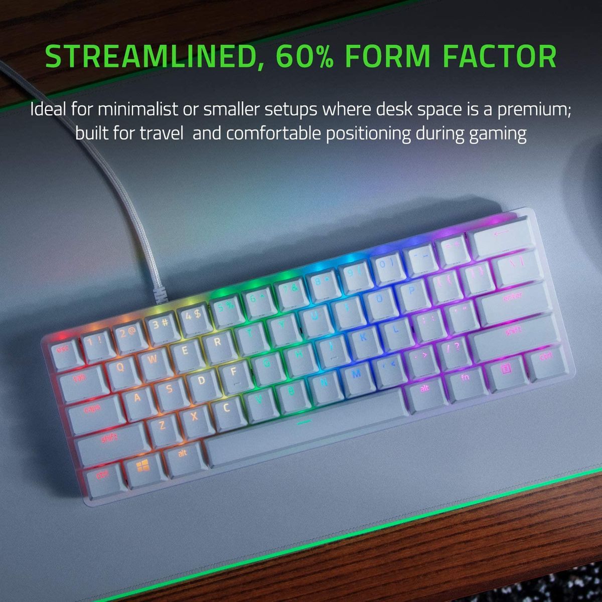 Razer Huntsman Mini 60% Gaming Keyboard: Fastest Keyboard Switches Ever - Linear Optical Switches - Chroma RGB Lighting - PBT Keycaps - Onboard Memory - Mercury White (USA Layout - QWERTY)