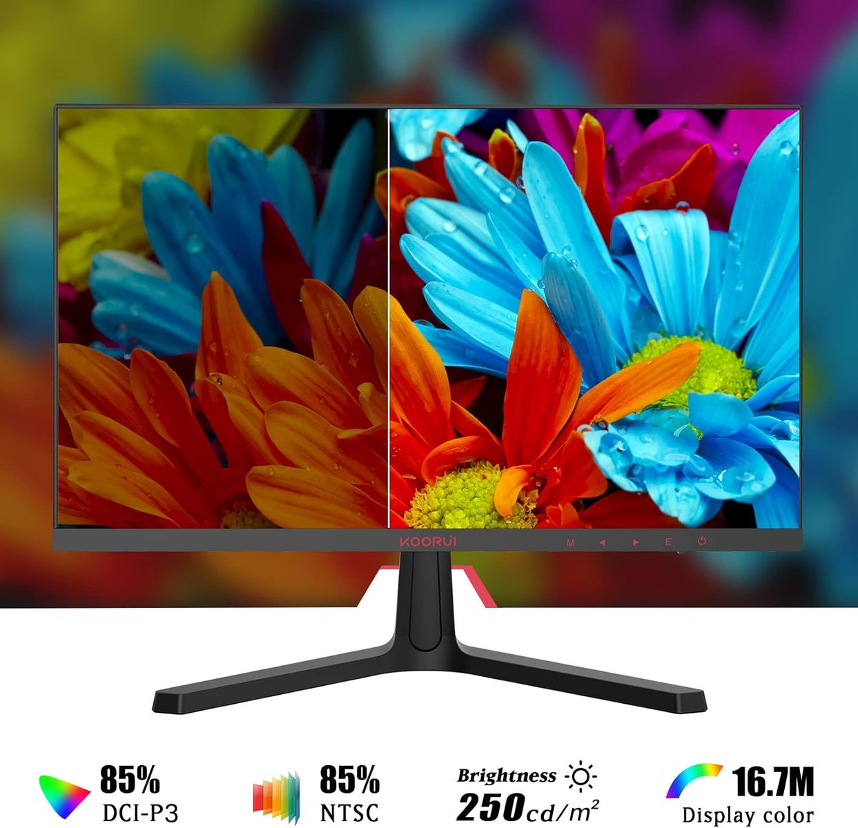 KOORUI Gaming Monitor 24 Zoll - FHD PC Bildschirm VA 165Hz 1ms Monitor 144hz, AdaptiveSync Technology, DCI-P3 85%, 2 x HDMI, DP Neigbar, Schwarz