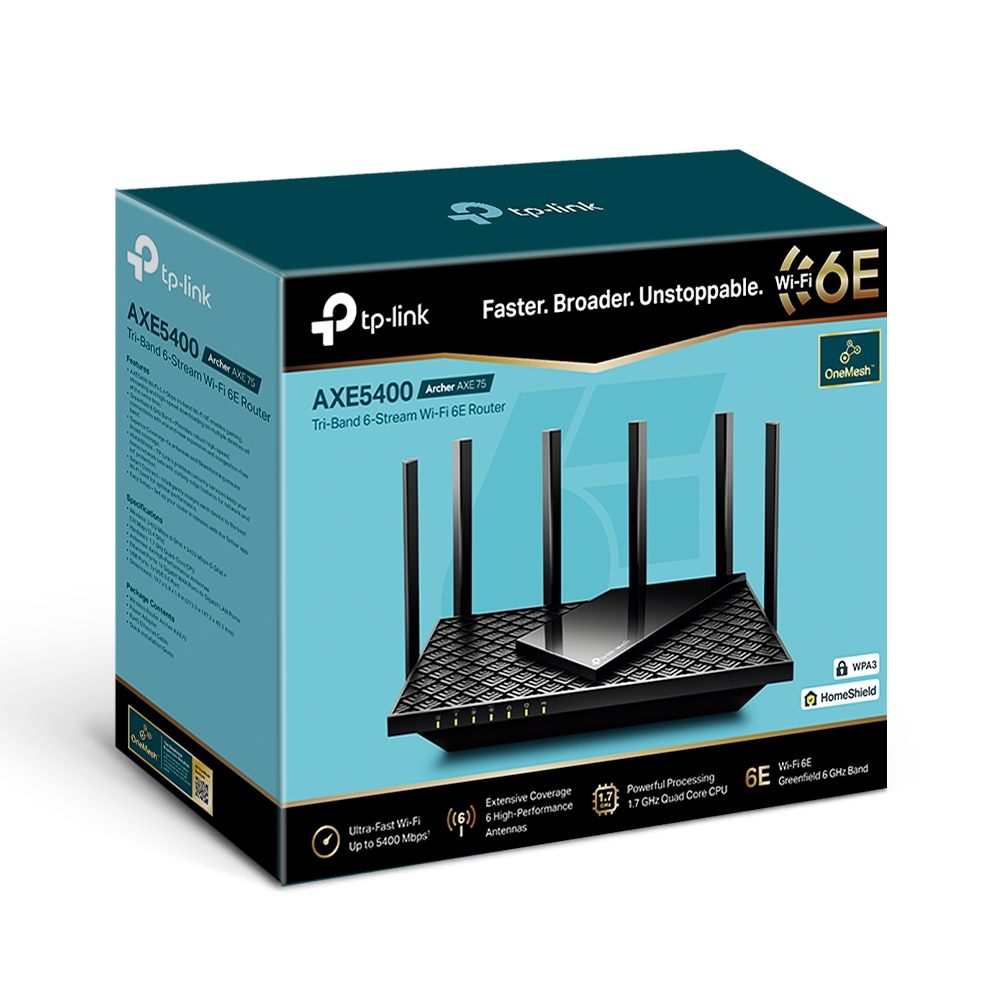 TP-Link Archer AXE75(EU) V1.0 Tri-Band Wi-Fi 6E Router 5400 Mbit/s Gigabit Ethernet 5x LAN USB 3.0 EU