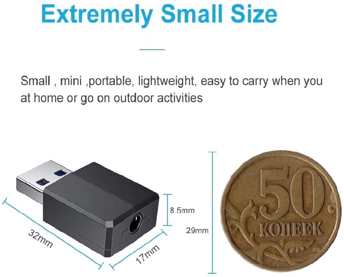 RMFC Bluetooth Adapter, Bluetooth 5.0 Audio Sender Empfänger 2-in-1 USB Adapter mit 3,5 mm Digital Audio Kabel, Bluetooth USB Dongle Adapter für PC/Heim/Kopfhörer/TV