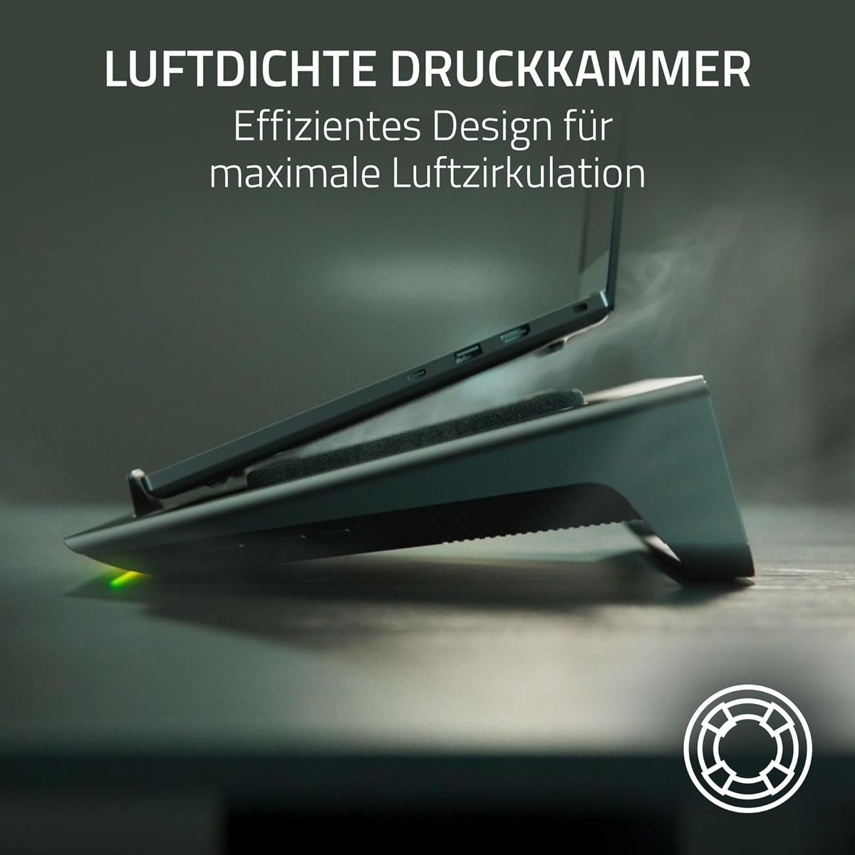 Razer Laptop Cooling Pad - Smart Cooling Laptop-Ständer für 14" bis 18" Zoll Laptops - luftdichte Druckkammer (benutzerdefinierte Lüfterkurven, 3-Port USB-A Hub, Multifunktionstasten) Schwarz