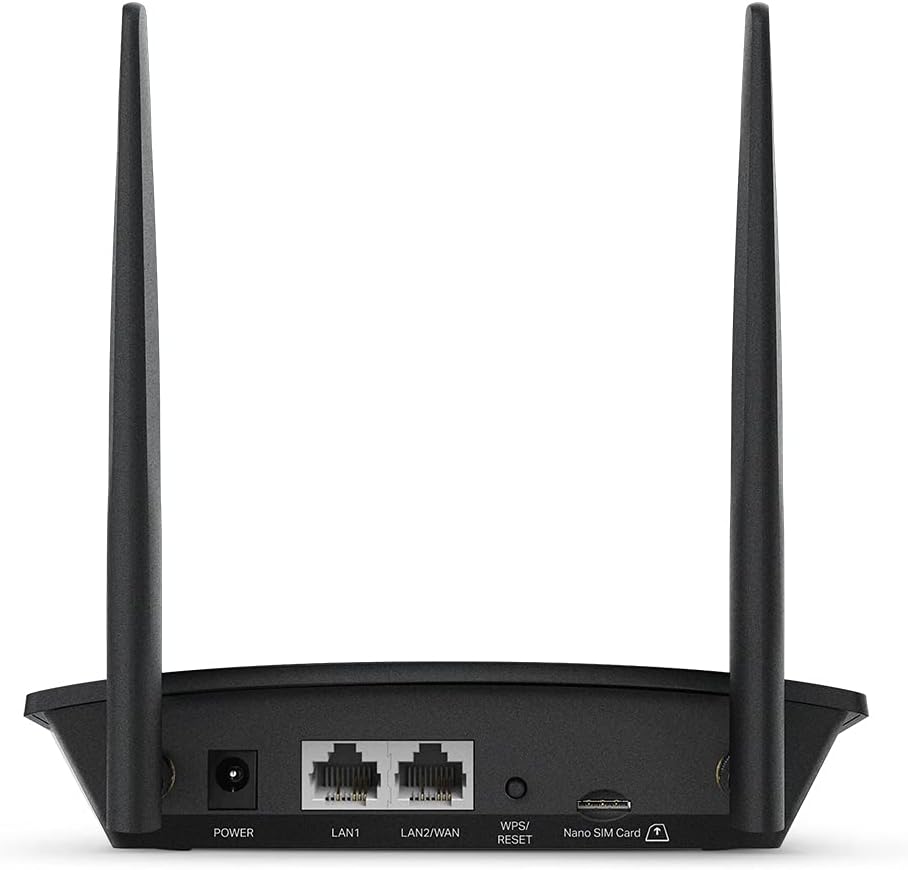 TP-Link TL-MR110 Cat4 4G LTE Wireless N300Mbps Router, WiFi Router mit Sim, zwei abnehmbare LTE Antennen, LAN/WAN Port, 4G Sim Modem, keine Konfiguration, Anschluss von bis zu 32 Geräten, Plug&Play