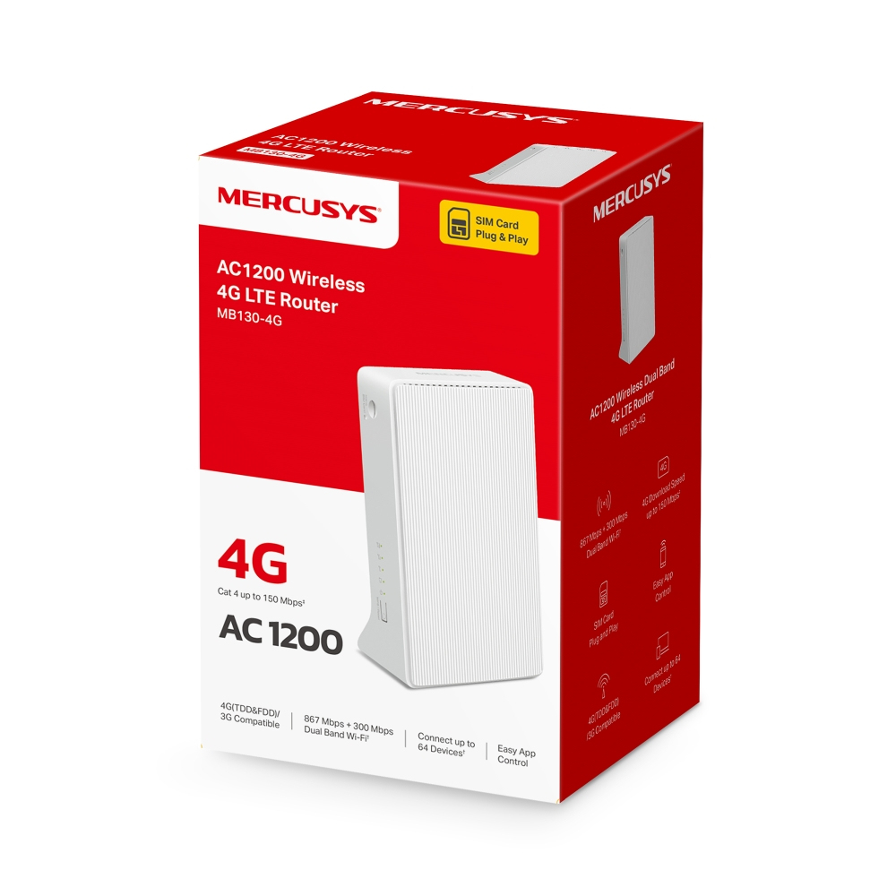 Mercusys MB130-4G WLAN-Router Ethernet Dual-Band (2,4 GHz/5 GHz) Weiß