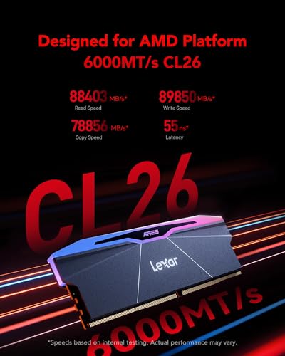 Lexar LD5U16G60C26BR-RGD ARES Gen2 RGB DDR5 RAM 32GB (2x16GB) 6000 MT/s CL26 UDIMM Desktop-Speicher, AMD EXPO, SK hynix, 1.45V