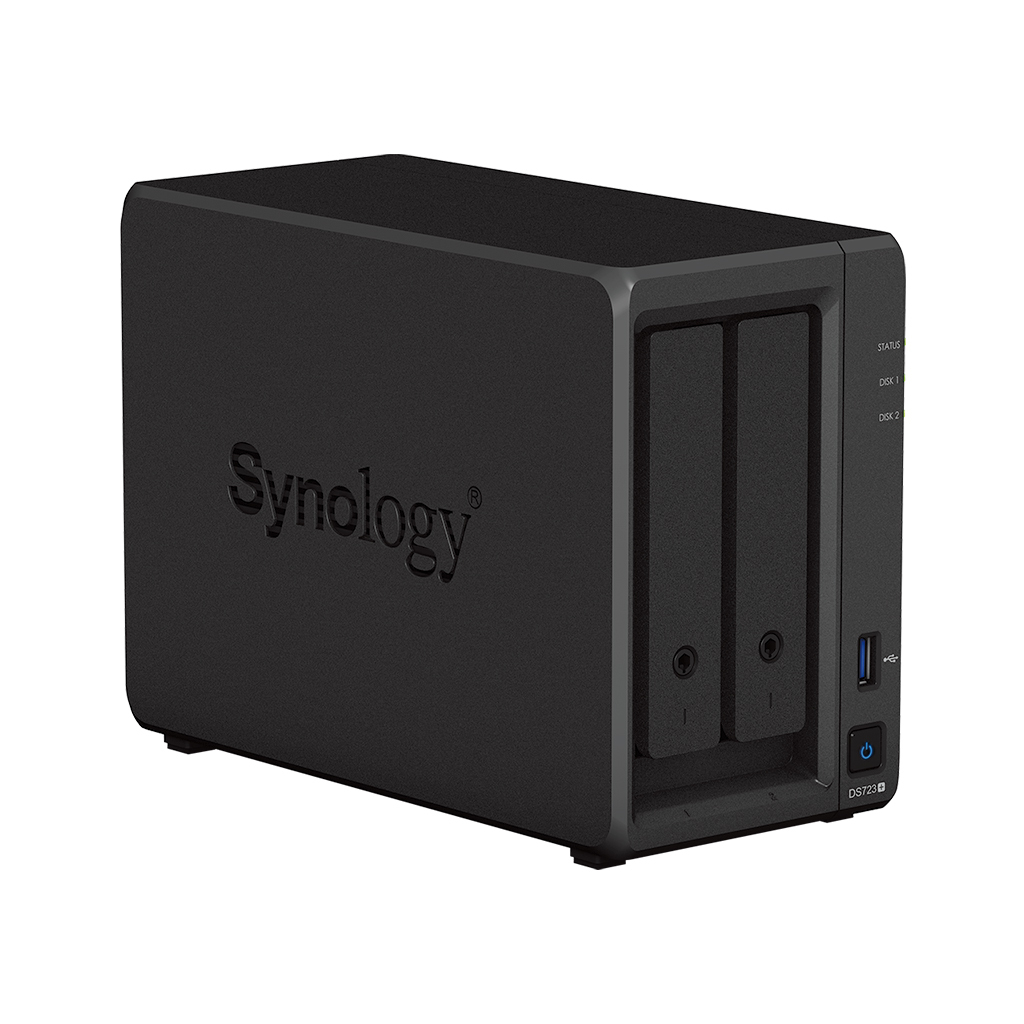 Synology DS723+ 2-Bay NAS Tower, Ryzen R1600, 2 GB DDR4, DiskStation Manager DSM 7.1.1, 10GbE-ready, 2x NVMe, Schwarz