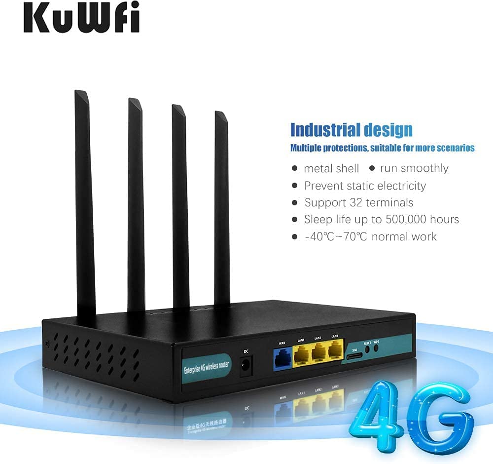 KuWFi 4G LTE WLAN Router RJ45-LAN-Port SIM-Karten Slot