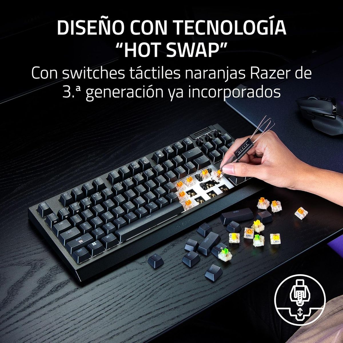 Razer BlackWidow V4 Tenkeyless HyperSpeed Gaming-Tastatur Kabellos Hot-Swap Orange taktile Razer Switches Bluetooth HyperSpeed 1000 Hz Chroma ESP Layout QWERTY