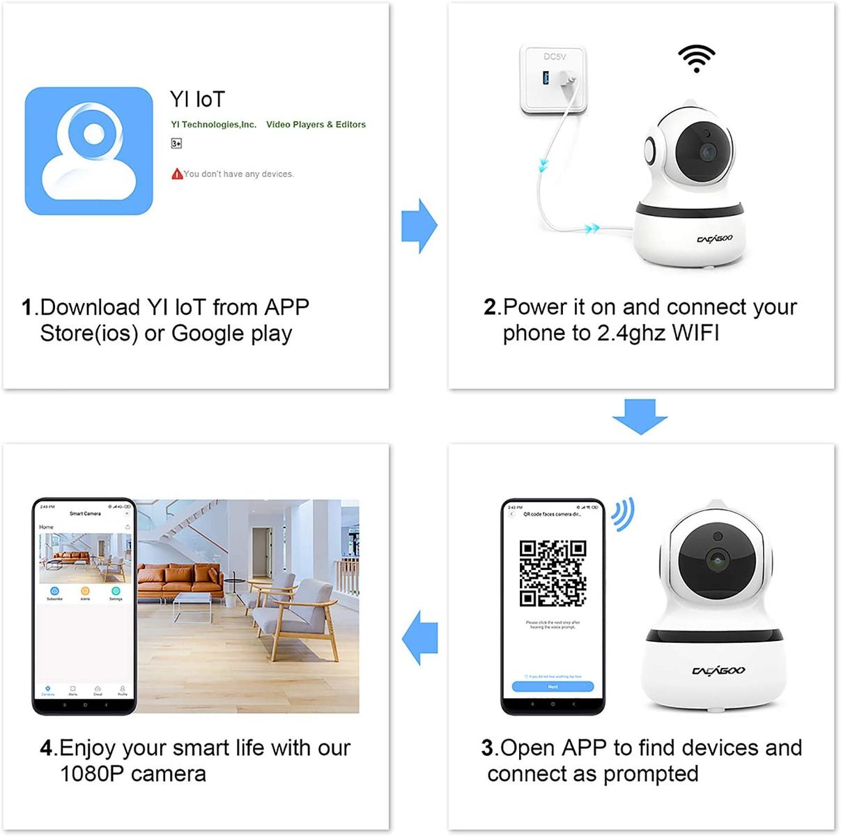 Cacagoo WiFi IP Camera Security Camera, Baby Monitor 1080P FHD Indoor Wireless Pet Camera