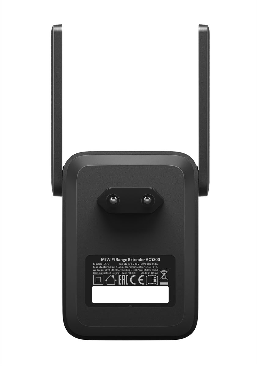 Xiaomi DVB4348GL Mi WiFi Range Extender AC1200 WLAN-Repeater, Dual-Band 867 Mbit/s, 10/100 Mbit/s Ethernet, Wandmontage, Schwarz
