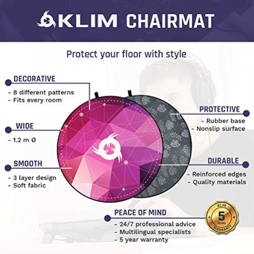 KLIM Chairmat - Stoffmatte für Stühle + Bodenschutzmatte mit Rutschfester Unterlage + Dekoriere Dein Büro, Wohnzimmer, Schlafzimmer usw. + Runde Schutzmatte + 120 cm + NEU 2020 (pink)