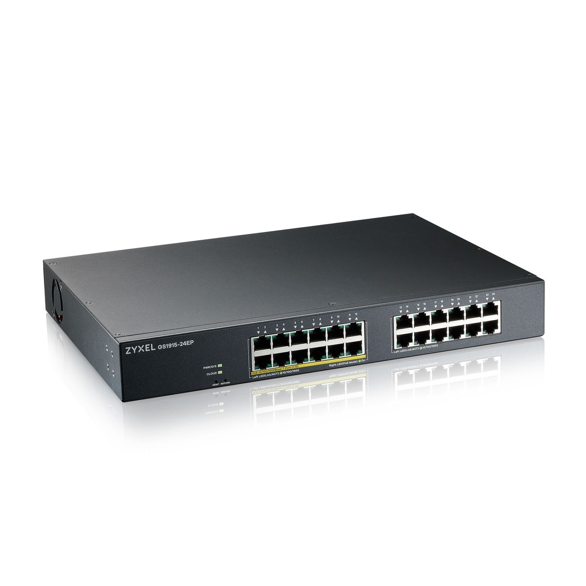 Zyxel GS1915-24EP-EU0101F Managed L2 Gigabit PoE Switch, 24x 10/100/1000, 12x PoE Ports, 130 W PoE, 1U Rack, Schwarz
