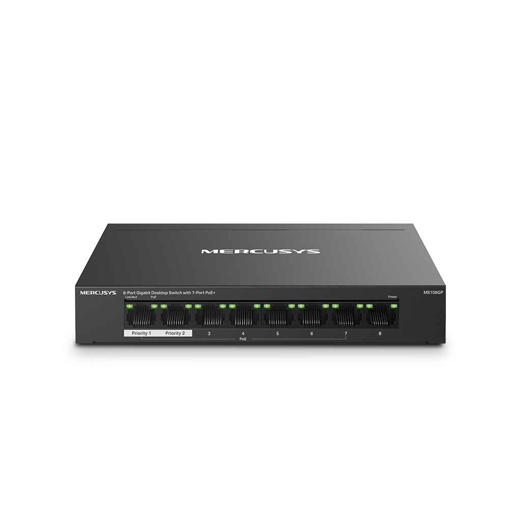 Mercusys MS108GP 8-Port Gigabit Desktop Switch with 7-Port PoE+ up to 250 Meter Black v1.0