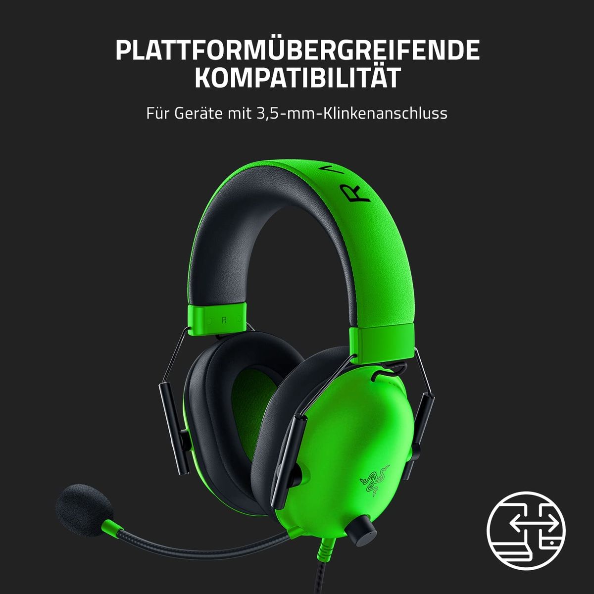 Razer BlackShark V2 X Gaming Headset Virtual 7.1 Surround-Sound 3.5mm Multi-Plattform Green