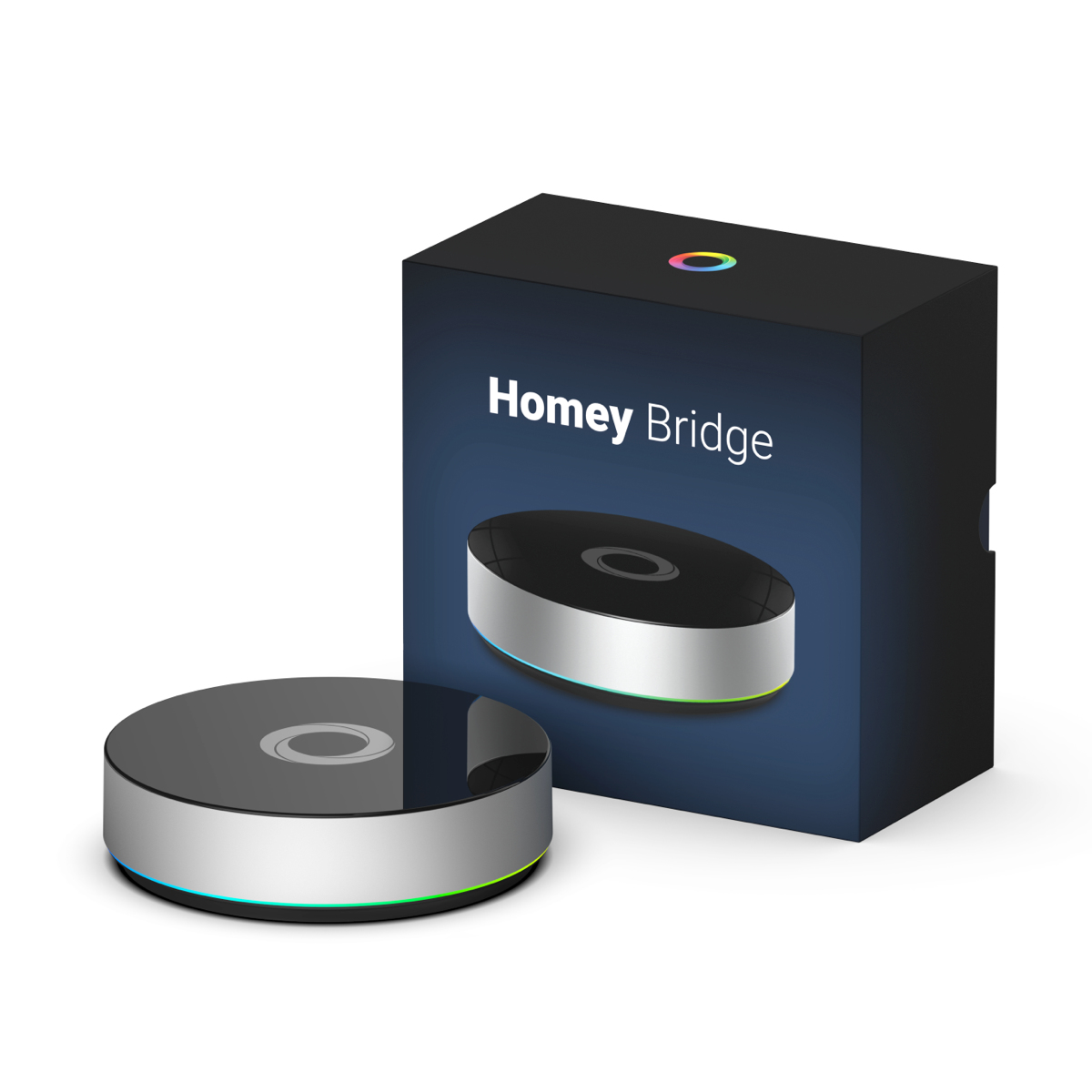 Homey HOMEY-BRIDGE-EU-01 Bridge, kabellos, WLAN, Bluetooth, ZigBee, Alexa & Google Assistant, Schwarz/Silber
