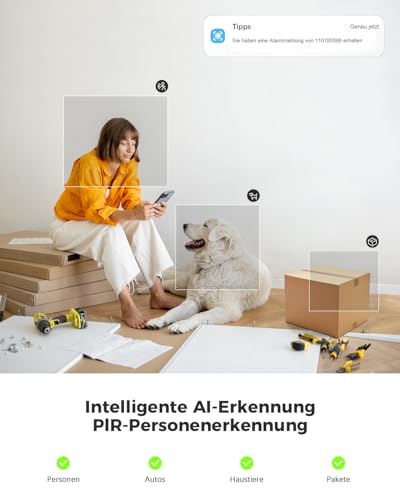 COCOCAM CC-C7 Innen Überwachungskamera Akku 5200mAh, 3MP (2K) 355° Schwenk 90° Neigen, PIR Personenerkennung, Nachtsicht 20m, Zwei-Wege-Audio, 2,4 GHz WLAN, TF-Karte, Schwarz