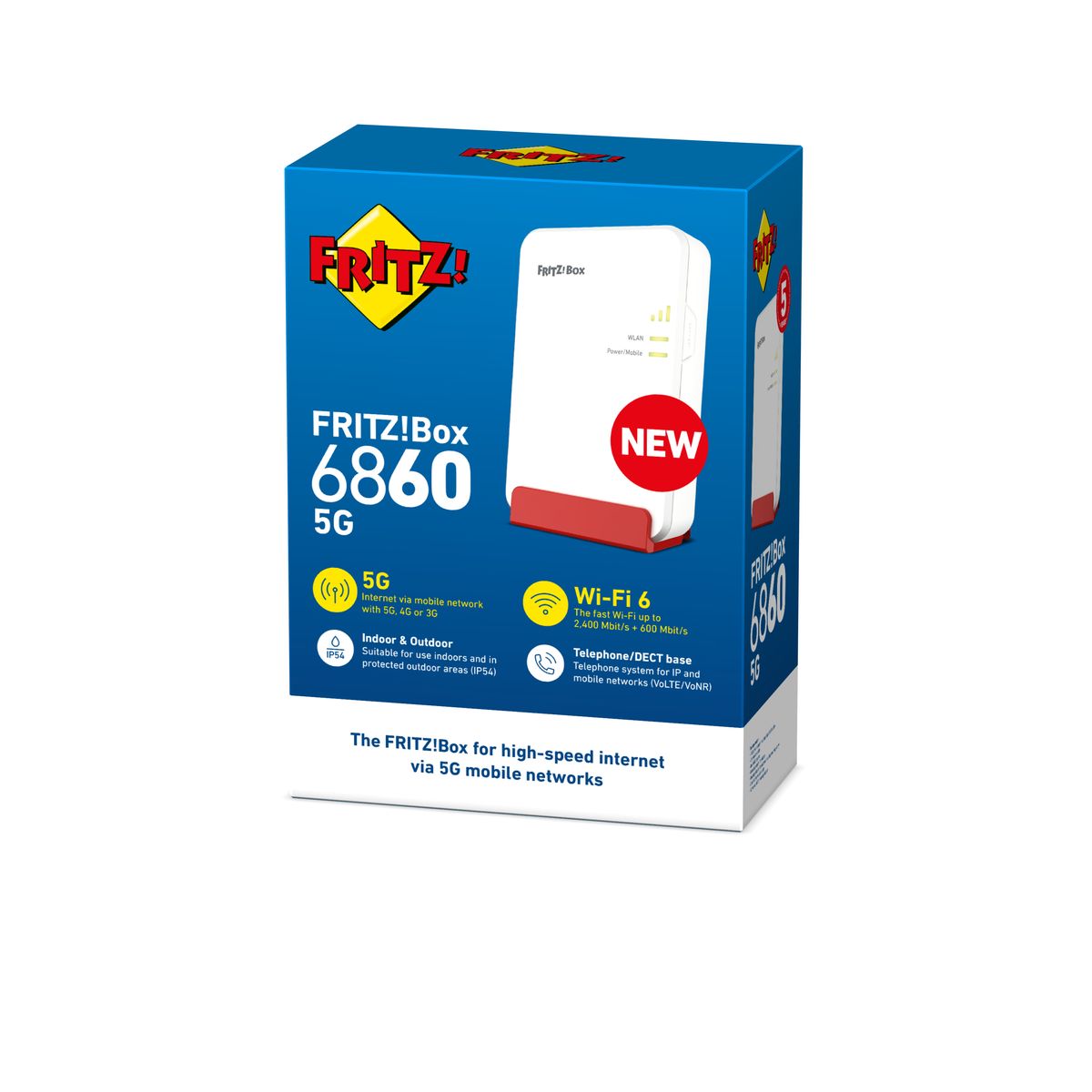 AVM FRITZ!Box 6860 5G Edition International Mobilfunk-Router, WLAN Wi‑Fi 6 Dual-Band (2,4/5 GHz), Gigabit Ethernet, NanoSIM, PoE, 5G